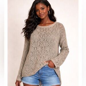 Saga open knit crochet batwing tunic sweater Womens size L top